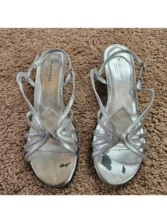 Mark Lemp Strappy Heels Womens 10.5M Classics by Walking Cradles Leash Silver - Picture 8 of 10